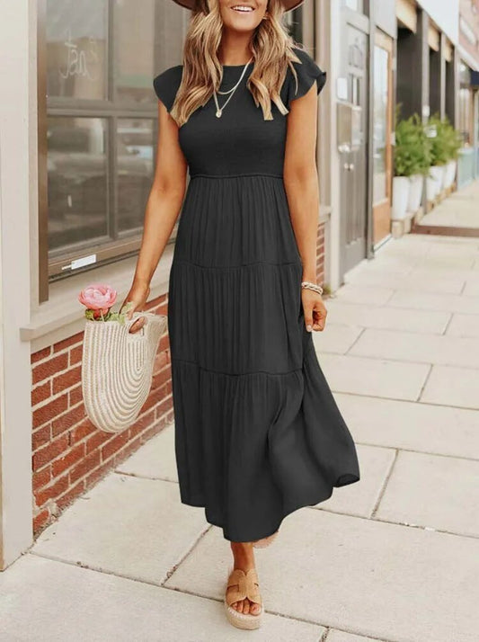 Stefania | Casual Abito Midi a Balze con Maniche Arricciate da Donna