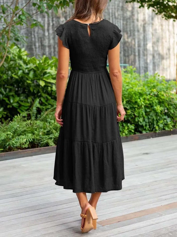 Stefania | Casual Abito Midi a Balze con Maniche Arricciate da Donna