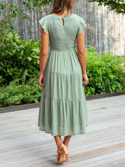 Stefania | Casual Abito Midi a Balze con Maniche Arricciate da Donna