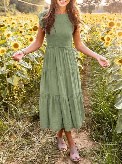Stefania | Casual Abito Midi a Balze con Maniche Arricciate da Donna