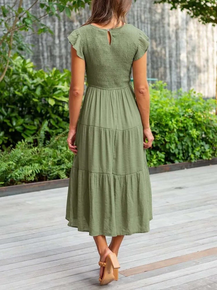 Stefania | Casual Abito Midi a Balze con Maniche Arricciate da Donna
