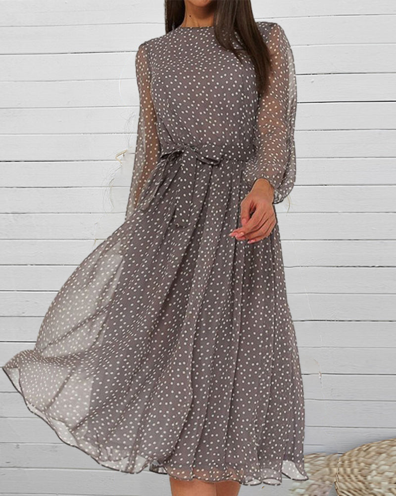 Bruna | Vestito Midi a Pois Maniche Lunghe da Donna