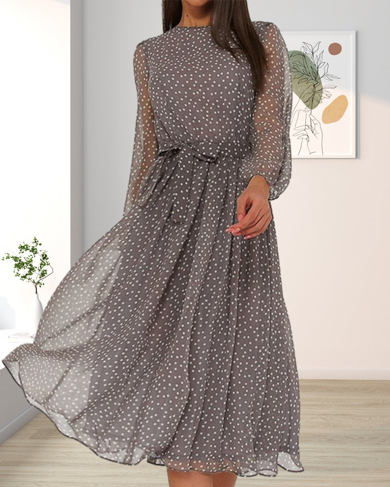 Bruna | Vestito Midi a Pois Maniche Lunghe da Donna