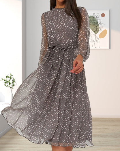 Bruna | Vestito Midi a Pois Maniche Lunghe da Donna
