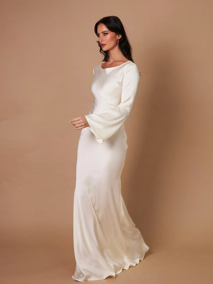 Vittoria | Vestito Maxi Elegante in Raso con Maniche Lunghe da Donna