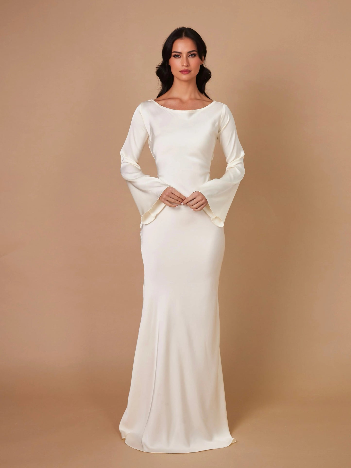 Vittoria | Vestito Maxi Elegante in Raso con Maniche Lunghe da Donna