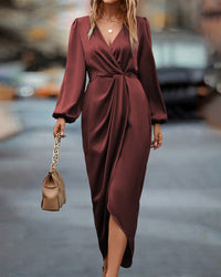 Elsa | Vestito Raso Scollo a V Maniche Lunghe da Donna