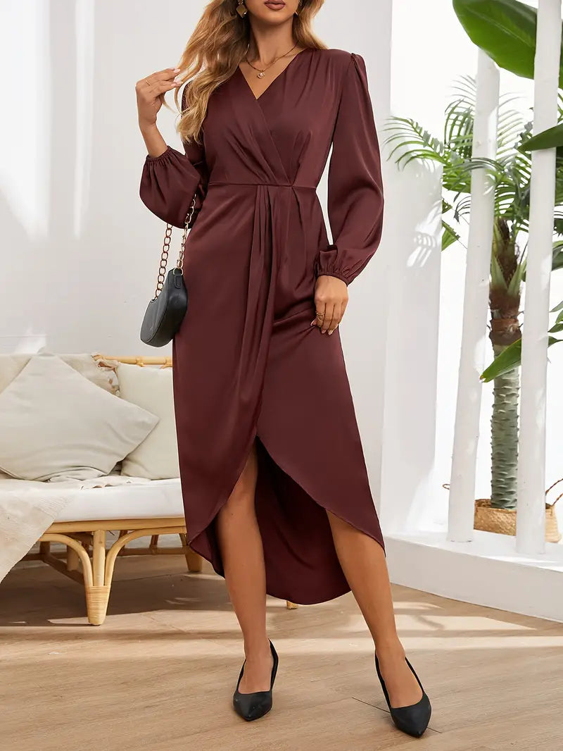 Elsa | Vestito Raso Scollo a V Maniche Lunghe da Donna