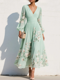 Sara | Vestito Estivo Floreale con Scollo a V e Maniche Lunghe da Donna