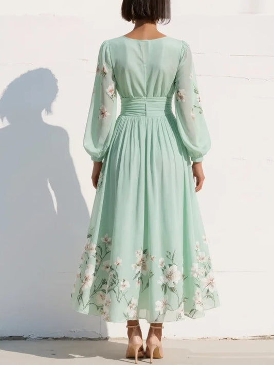 Sara | Vestito Estivo Floreale con Scollo a V e Maniche Lunghe da Donna