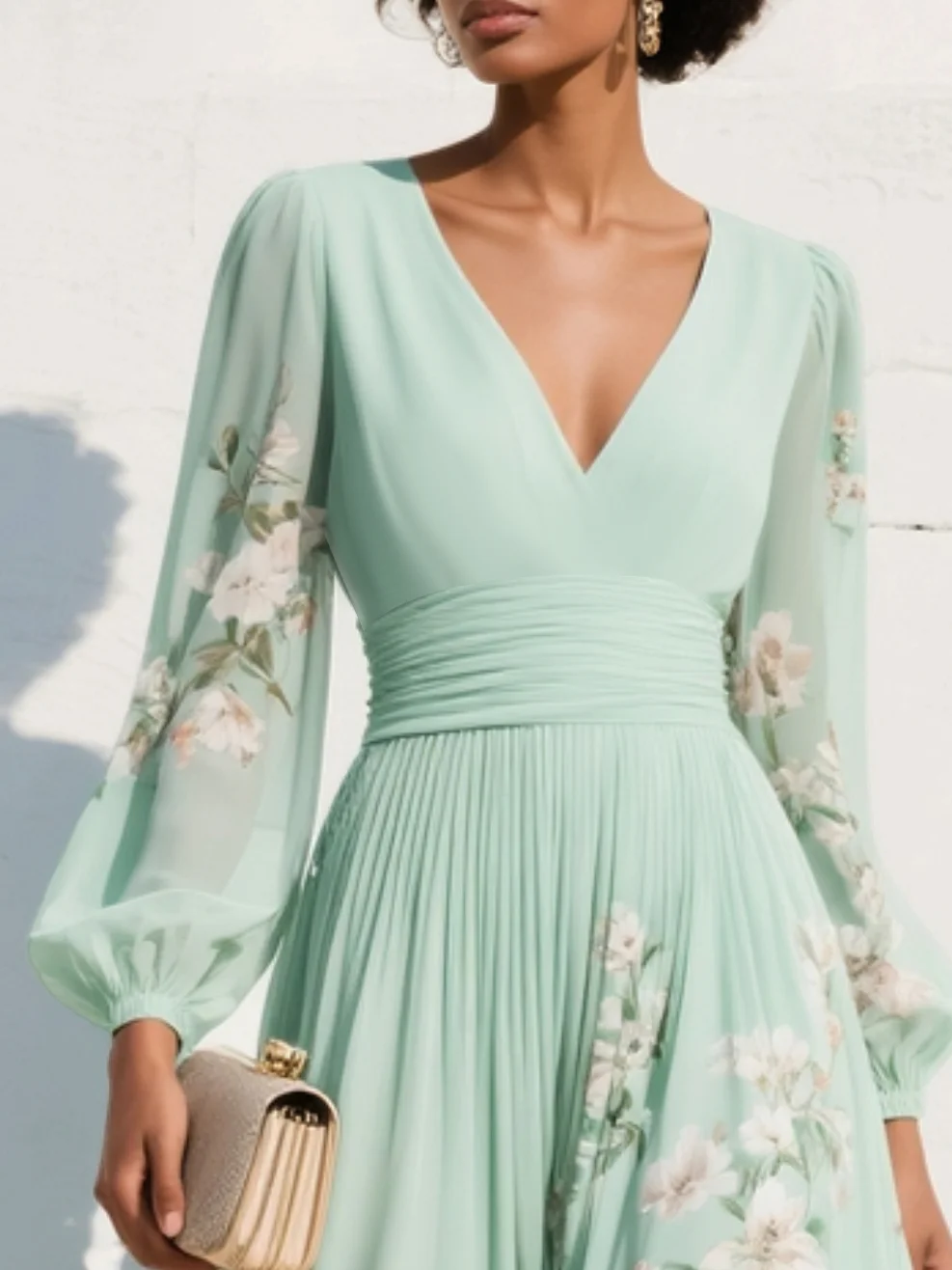 Sara | Vestito Estivo Floreale con Scollo a V e Maniche Lunghe da Donna
