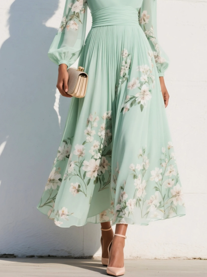 Sara | Vestito Estivo Floreale con Scollo a V e Maniche Lunghe da Donna