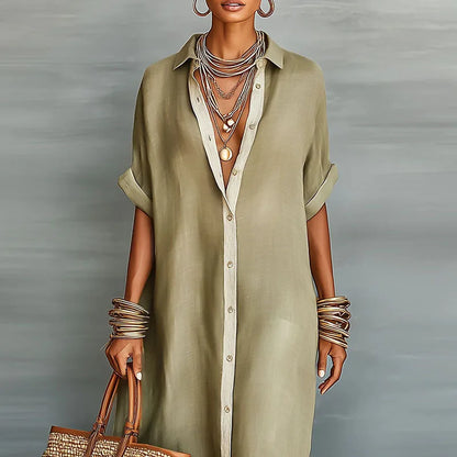 Diana | Vestito Camicia Maxi con Bottoni e Maniche Corte da Donna