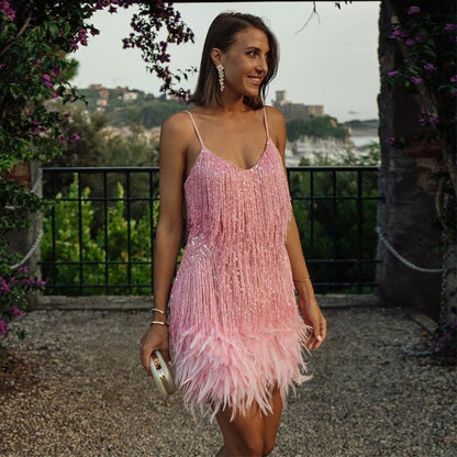 Ines | Vestito da Cocktail con Piume da Donna