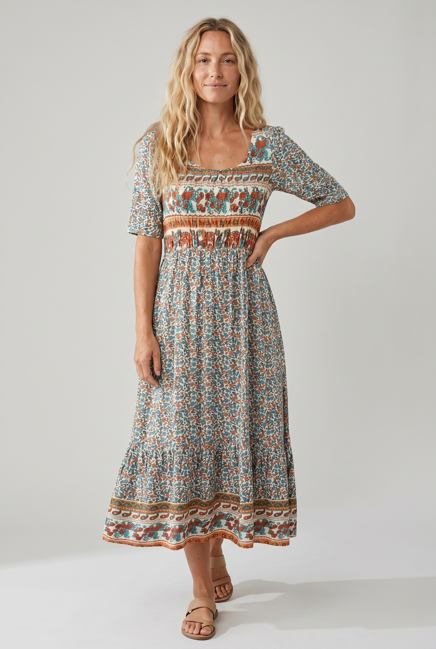 Olga | Estivo Abito Midi Boho Stampato da Donna