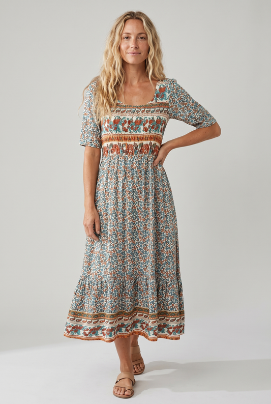 Olga | Estivo Abito Midi Boho Stampato da Donna