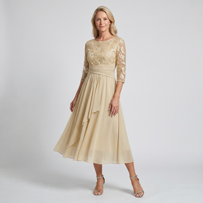 Nadia | Elegante Abito Midi Ricamato in Chiffon da Donna