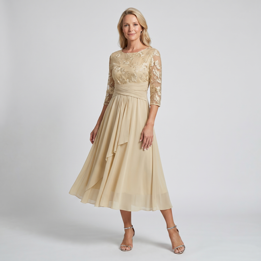 Nadia | Elegante Abito Midi Ricamato in Chiffon da Donna