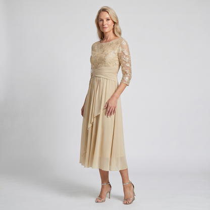 Nadia | Elegante Abito Midi Ricamato in Chiffon da Donna