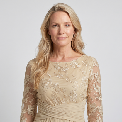 Nadia | Elegante Abito Midi Ricamato in Chiffon da Donna