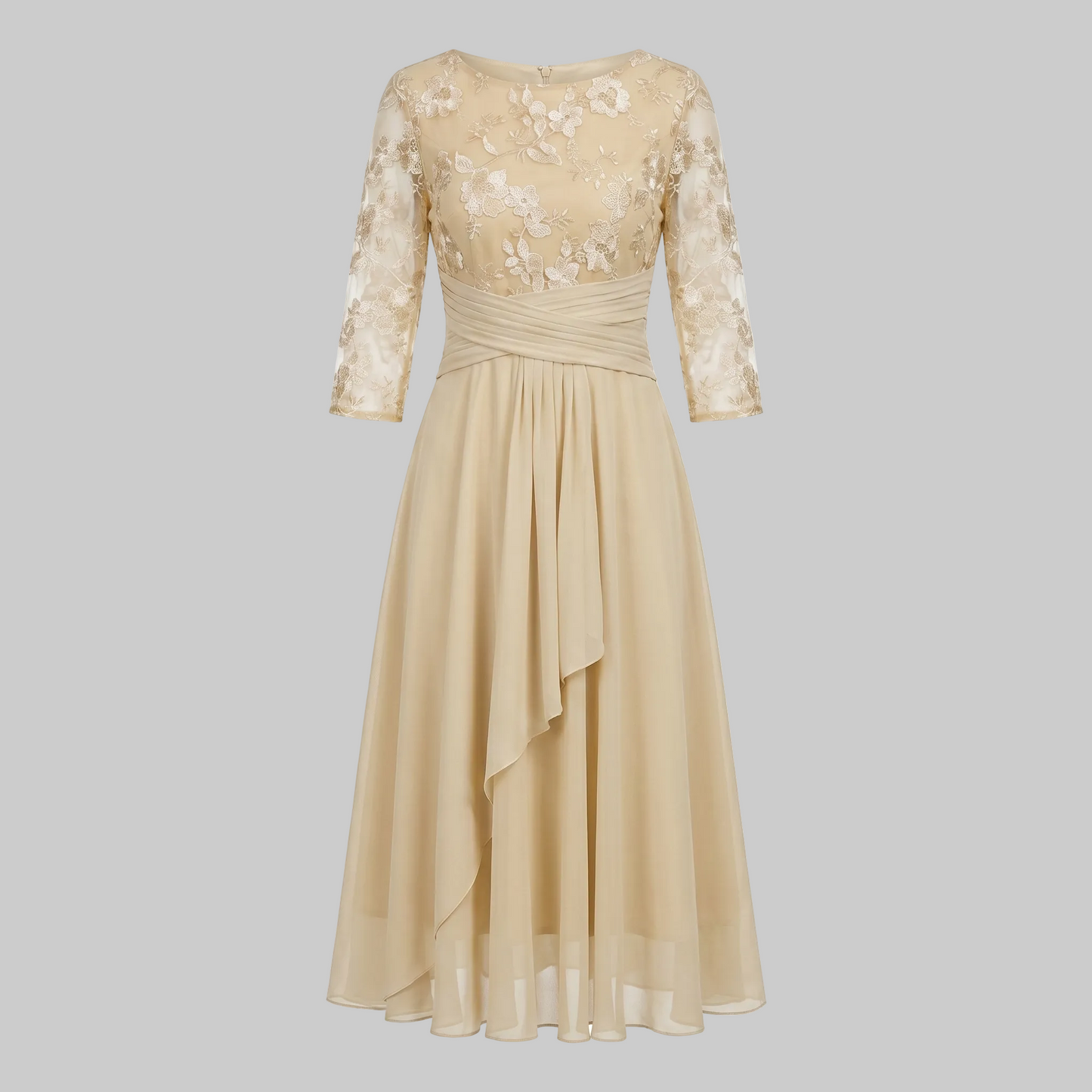 Nadia | Elegante Abito Midi Ricamato in Chiffon da Donna