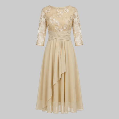 Nadia | Elegante Abito Midi Ricamato in Chiffon da Donna